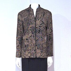 ALEX Evenings shimmering black & gold paisley long sleeve jacket